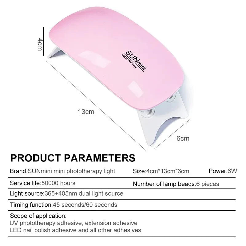 6W Mini Nail Dryer Machine Portable 6 LED UV Manicure Lamp Home Use Nail Lamp For Drying Polish Varnish With USB Cable SOREBRAIN